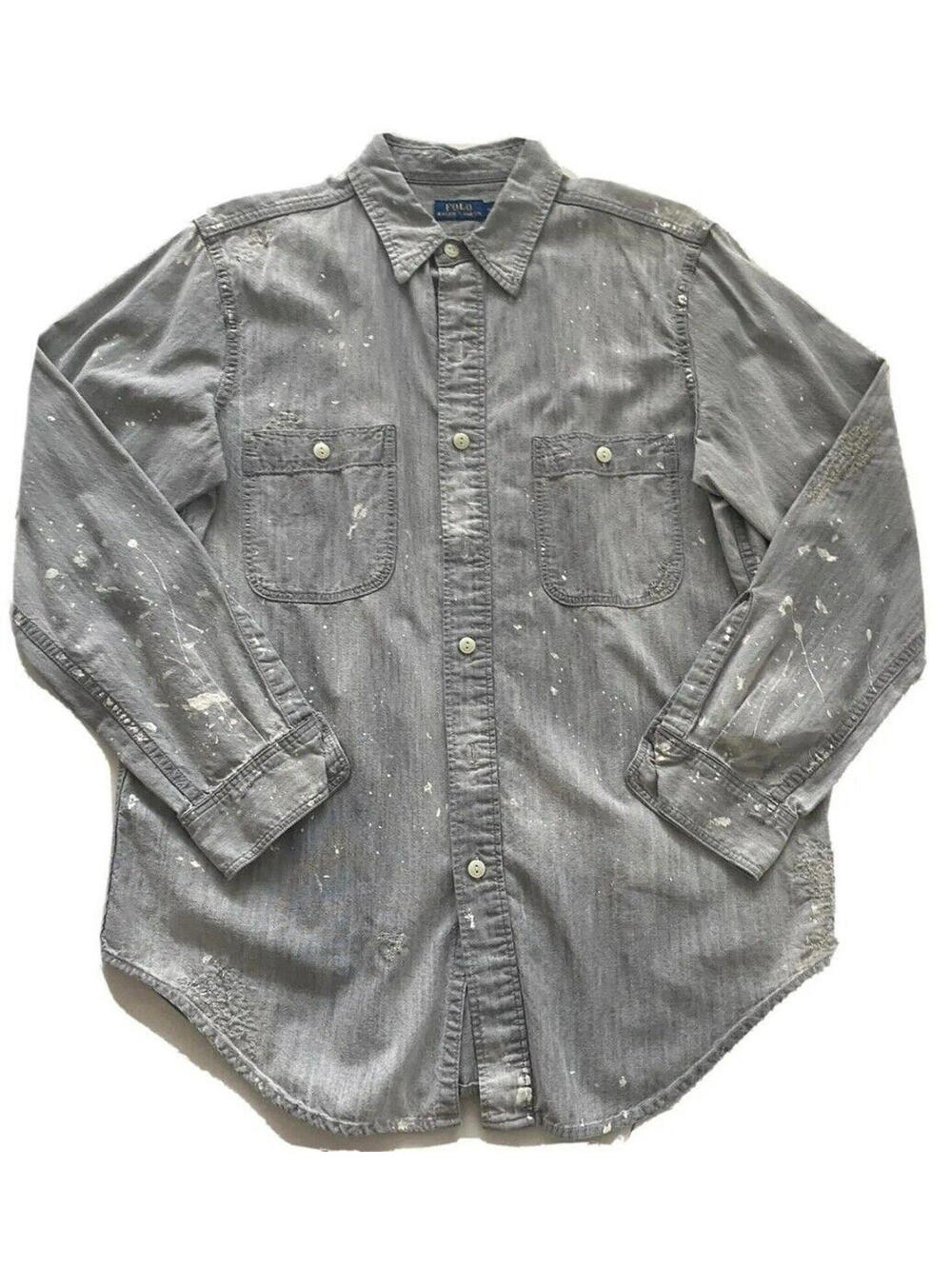 Polo Ralph Lauren Paint Splatter Distressed Button Down Shirt Medium